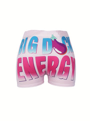 Letter Print High Waist Shorts Sexy Workout Slim Shorts