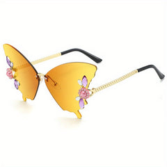Rhinestone Butterfly Sunglasses with Crystal Flower