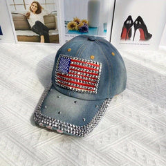 American Patch Baseball Cap with Rhinestone Decor