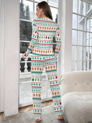 Christmas Print Pajama Set Long Sleeve Top & Pants