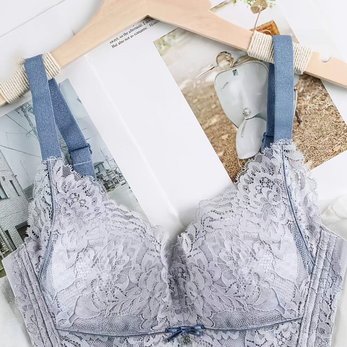 Floral Lace Push Up Bra No Steel Ring Breathable Thin Cup Bra Women's Lingerie
