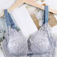 Floral Lace Push Up Bra No Steel Ring Breathable Thin Cup Bra Women's Lingerie