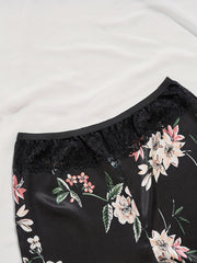 Floral Print Pajama Set V Neck Cami Top & Lace Pants Sleepwear