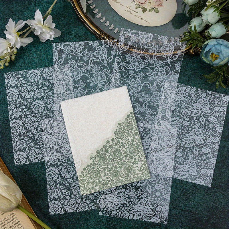 6pcs Flowers Lace Stickers Ink Pet Decorative Collage Material