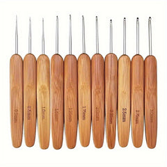 11pcs Wood Crochet Hooks Set Hand Knitting Tools Sweater Crochet Needle Set