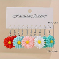5pairs Girls Funny Flower Drop Earrings Teen Accessories