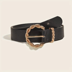 Embossed Wide Belt for Women with Twist Buckle