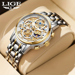 LIGE Golden Boys Watches Steel Student Bracelet Wrist Waterproof Relogio