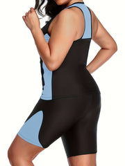 Colorblock Tankini Set Racer Back Tank Top & Shorts Swimsuit