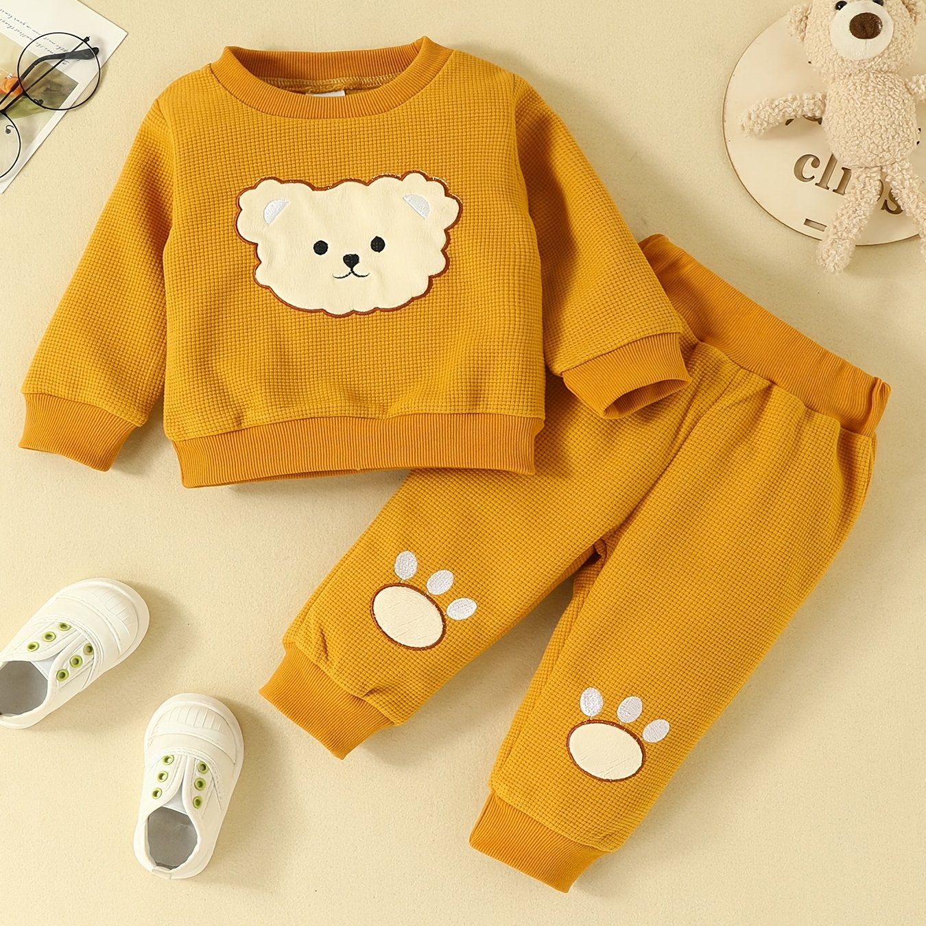 Baby Cartoon Bear Head Embroidered 2pc Set