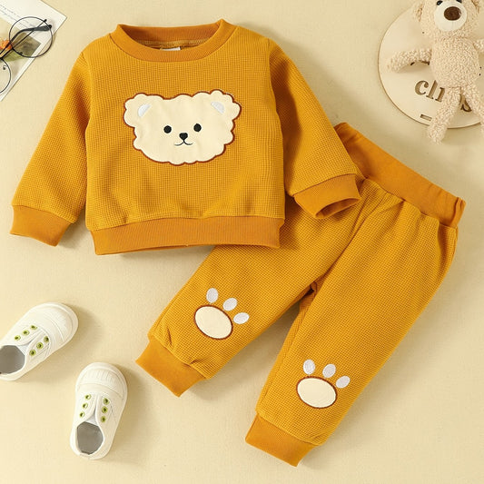 Baby Cartoon Bear Head Embroidered 2pc Set