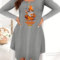 Casual Lounge Dress Women's Plus Dwarf & Pumpkin Print Tee Sleep Dress