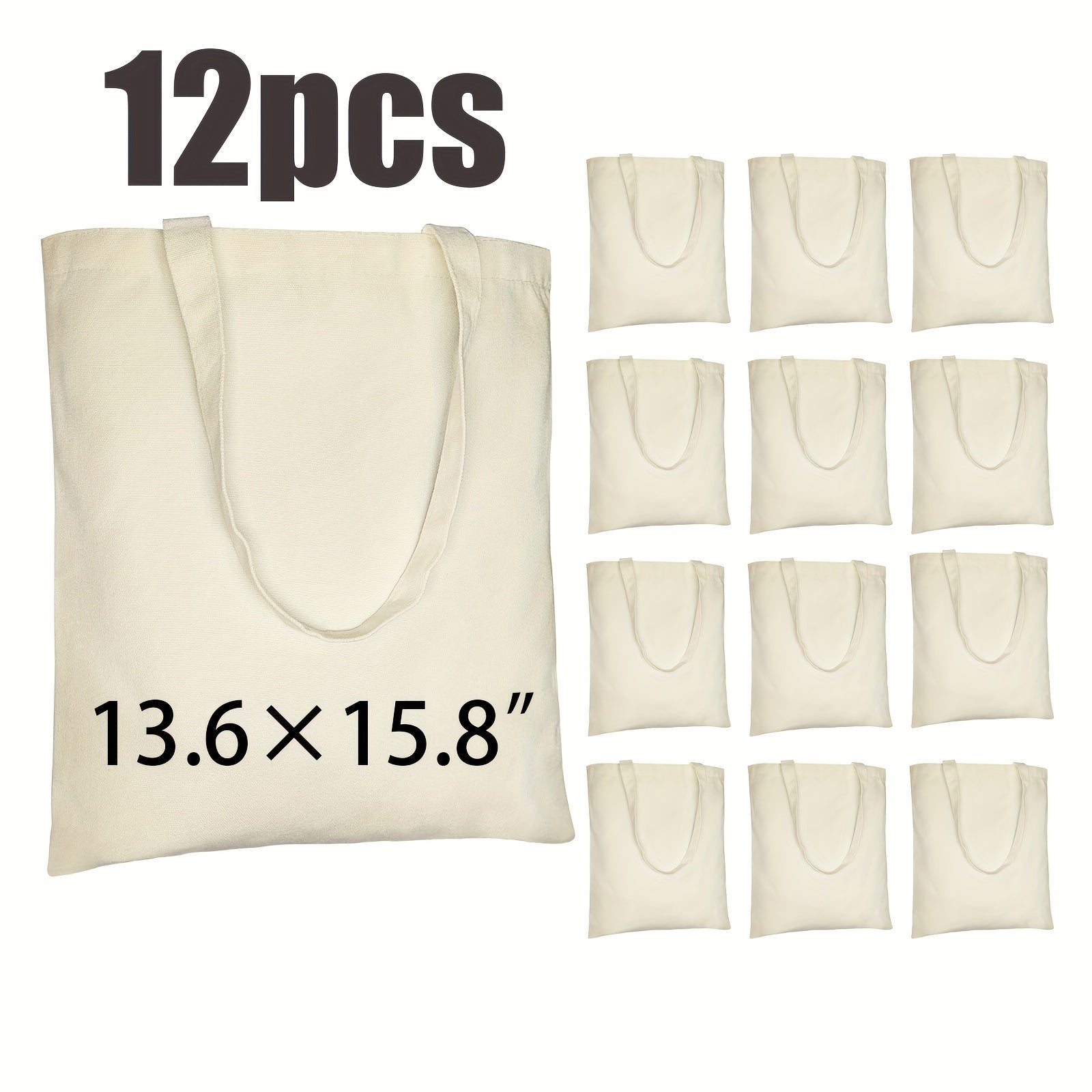 12 Pack Large Canvas Tote Bags for DIY Projects, Shopping, Gifts