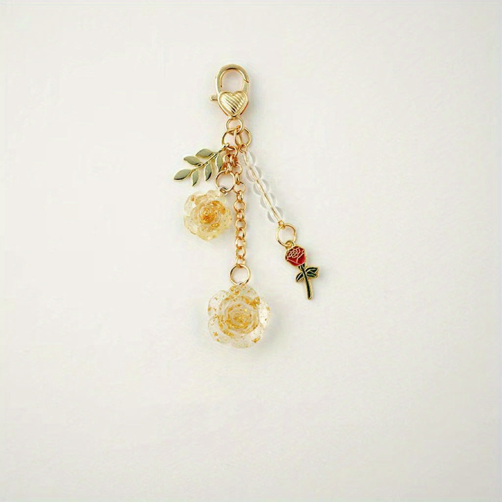 Rose Flower Keychain Pendant Car Key Purse Wallet Ornament