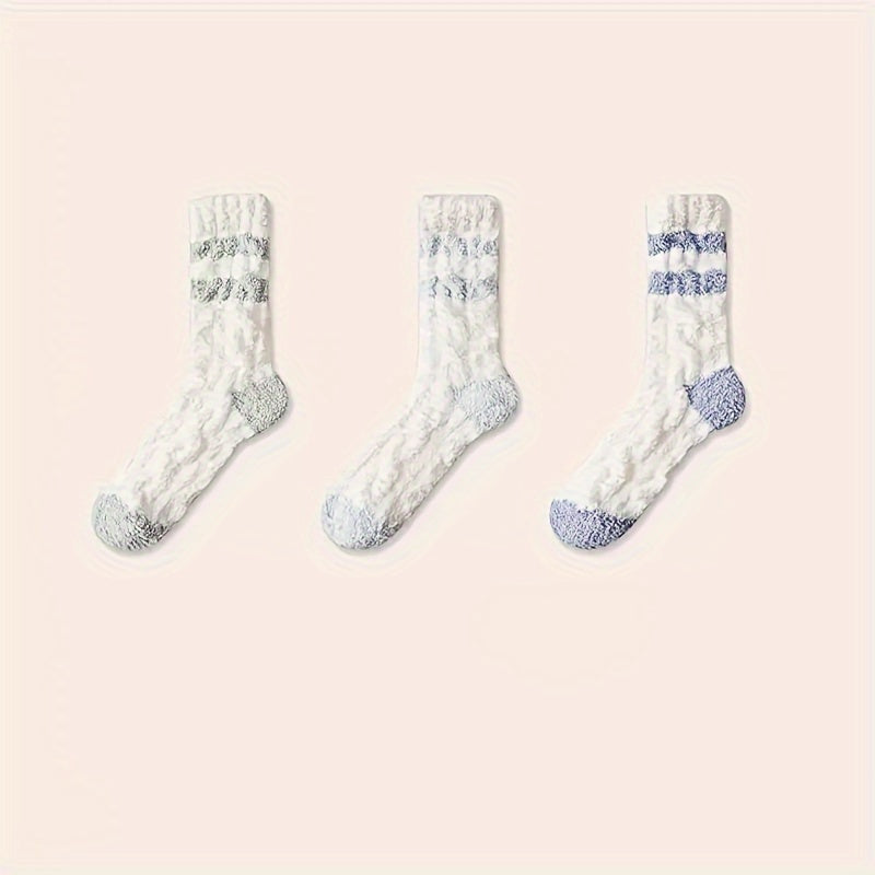 3 Pairs Striped Fuzzy Socks Comfy & Warm Mid Tube Women's Stockings