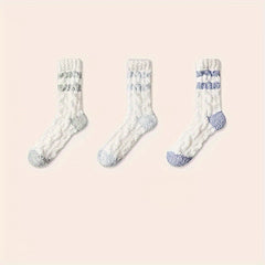 3 Pairs Striped Fuzzy Socks Comfy & Warm Mid Tube Women's Stockings