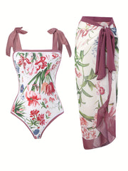 Plant Two-Piece Swimsuit with Cover Up Skirt