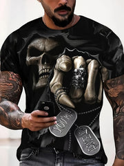 Skull 3D Pattern Print Men's Short Sleeve Comfy T-Shirt Graphic Tee