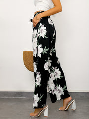 Floral Print Wide Leg Pants with Tie Waist