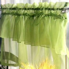 Green Double Layer Tulle Short Roman Curtain for Kitchen Bay Window