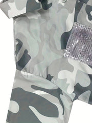 Camo Print Shirt Dress Long Sleeve Button Front Collar Dress