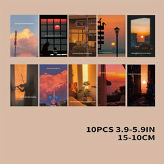 Set of 10 Sunset Scenery Postcards for Wall Decor & Greetings