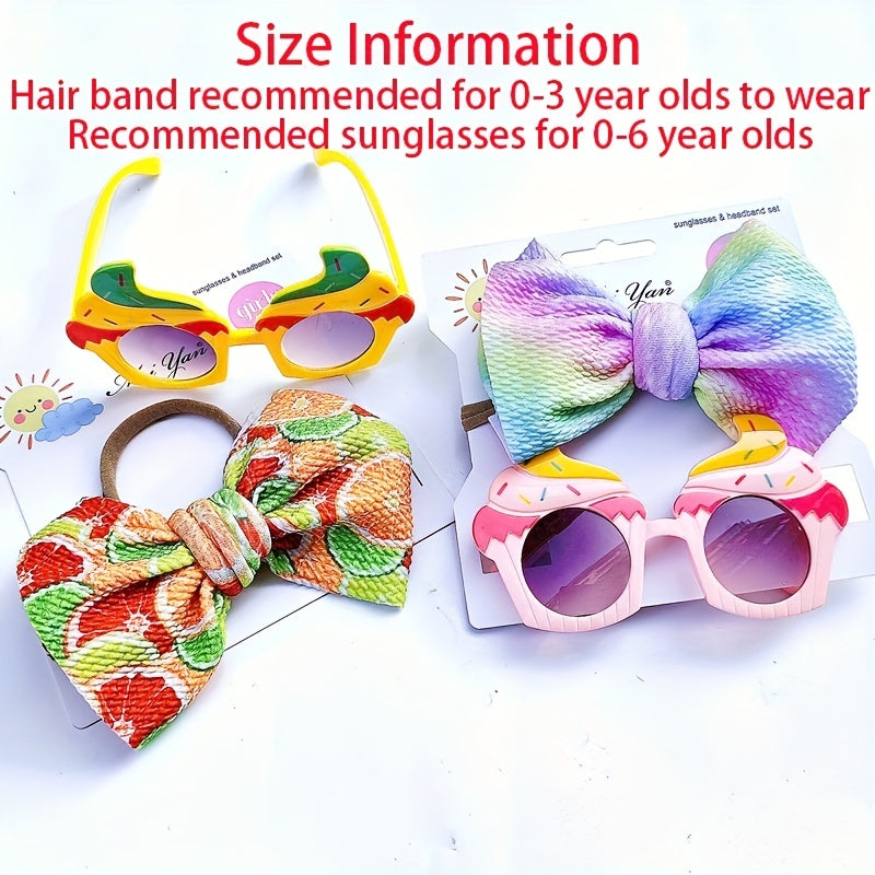 Cartoon Fabric Bow Hair Ties & Ice Cream Sunglasses Girls Accessories