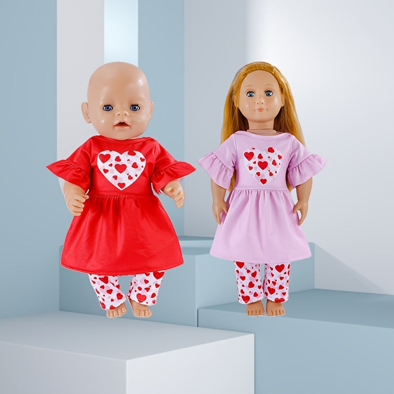 Love Heart Pattern Doll Outfit for 17 18 Inch Dolls Fits 43 Dolls Pink Red