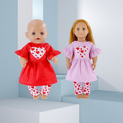 Love Heart Pattern Doll Outfit for 17 18 Inch Dolls Fits 43 Dolls Pink Red
