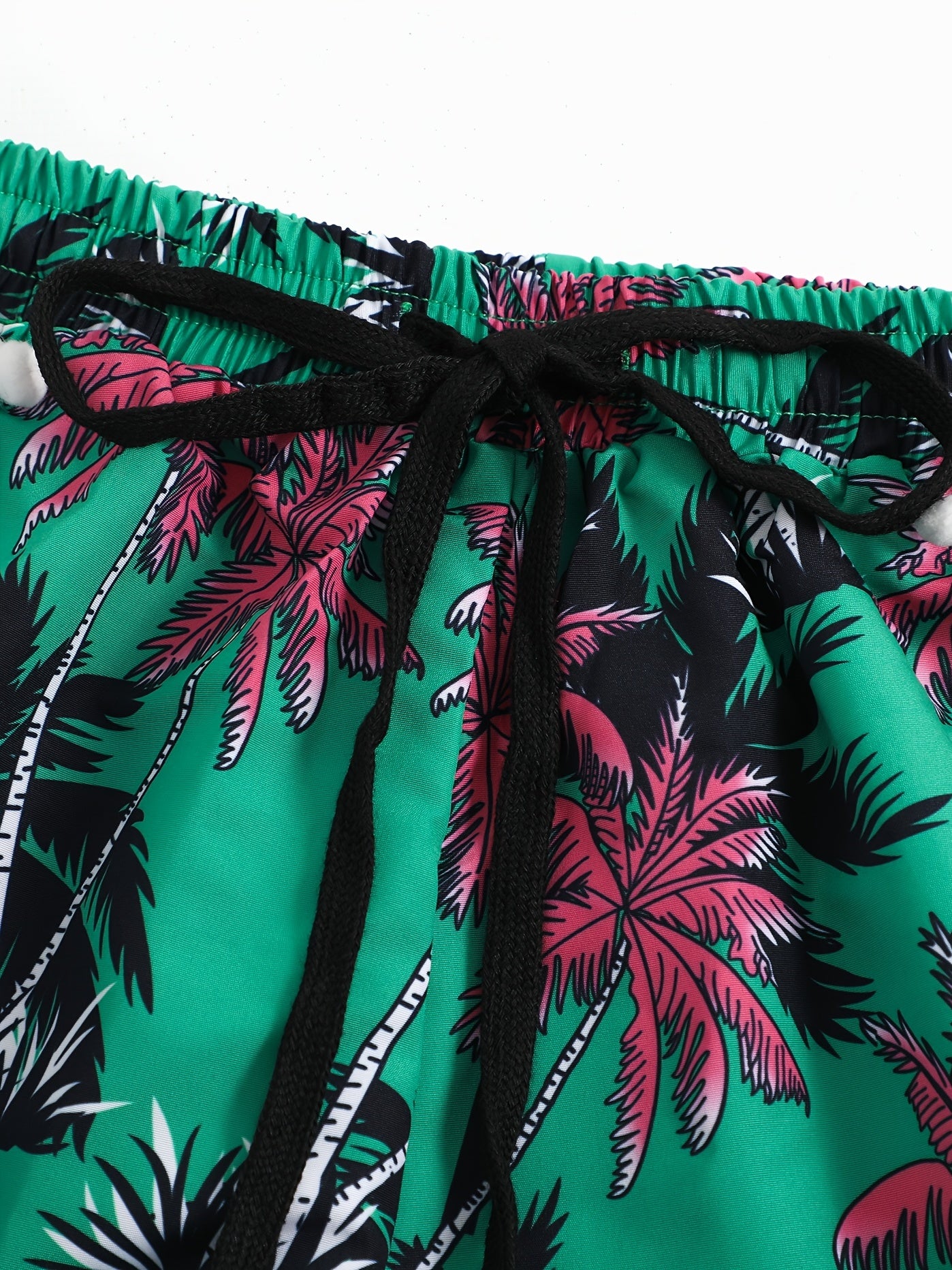 Vacay Shorts Women's Plus Tropical Print Mini Bow Pompom Trim