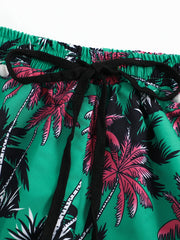 Vacay Shorts Women's Plus Tropical Print Mini Bow Pompom Trim