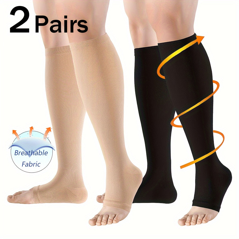 Copper Compression Socks 2 Pairs Open Toe Calf Socks 20-30 mmH