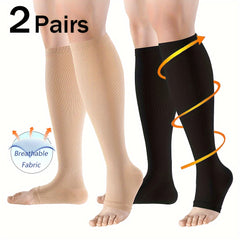 Copper Compression Socks 2 Pairs Open Toe Calf Socks 20-30 mmH