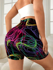 Colorful Line Print Yoga Shorts for Women