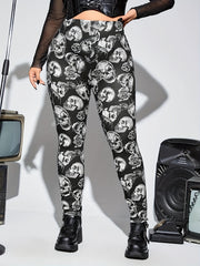 Floral Skull Print High Waist Sports Leggings