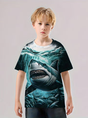 Shark 3D Print Boy's Casual Tees Short Sleeve Crew Neck Comfy T shirt