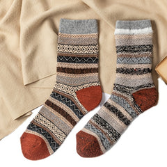 5 Pairs Women's Ethnic Style Curry Striped Thick Warm Socks
