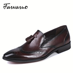 Men's Pointed Toe Brogue Tassel Dress Shoes Slip On Casual Smart Shoes