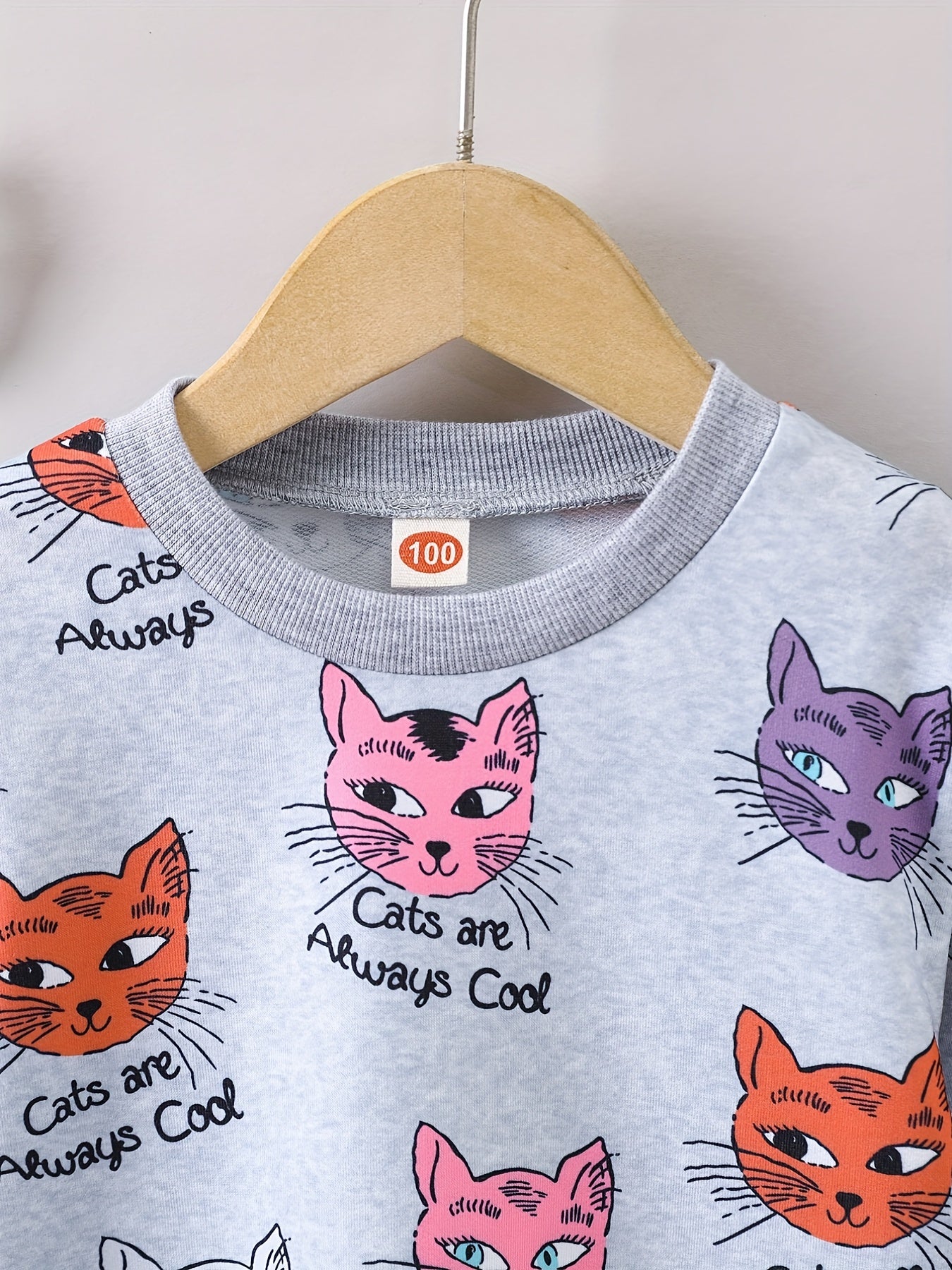 Girls Sweatshirt CATS ARE ALWAYS Print Long Sleeve Pullover Top