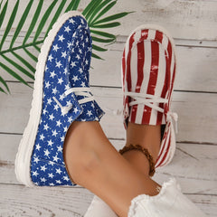 Women's Patriotic Mismatched Canvas Boat Shoes Lace Up Low Independence Shoes