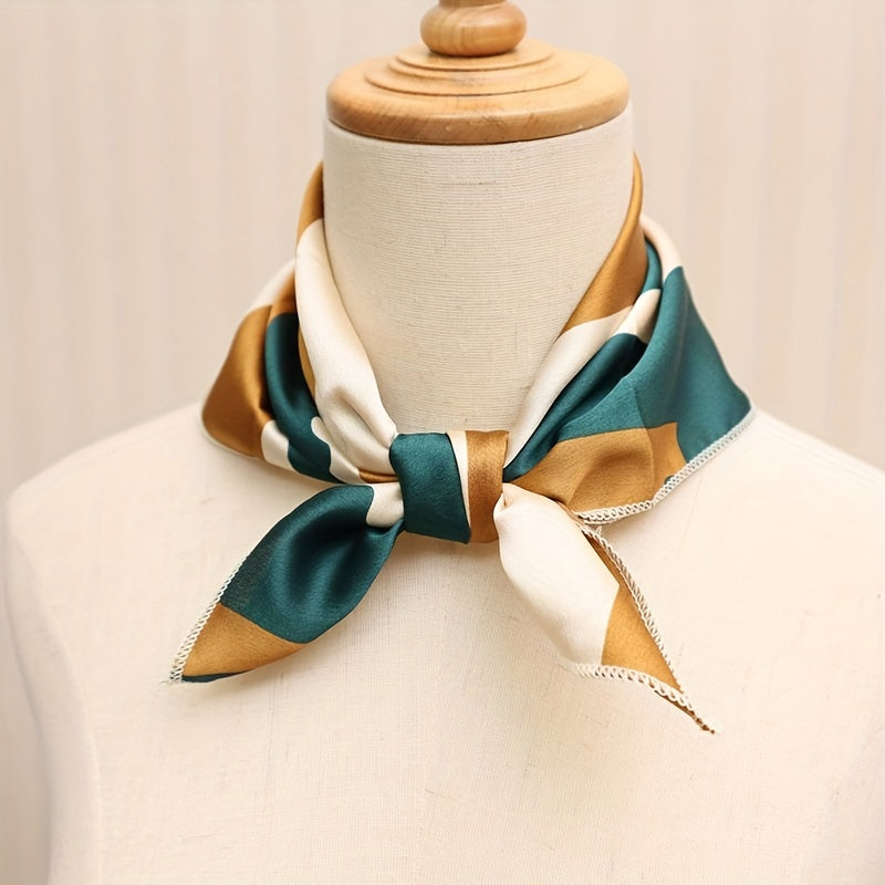 Satin Striped Small Bandana Block Square Scarf Women Hair