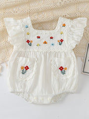 Infant Ruffles Short Sleeve Romper Flower Embroidery Bodysuit Onesies