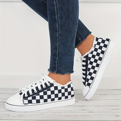 Women's Plaid Lace Up Canvas Sneakers Lightweight Shoes