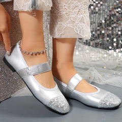 Sequin Square Toe Ballet Dance Shoes Soft Sole Slip on Mary Janes
