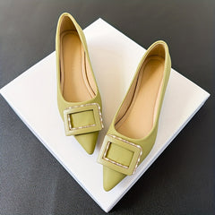 Women's Rhinestone Buckle Decor Slip On Block Heel Shoes