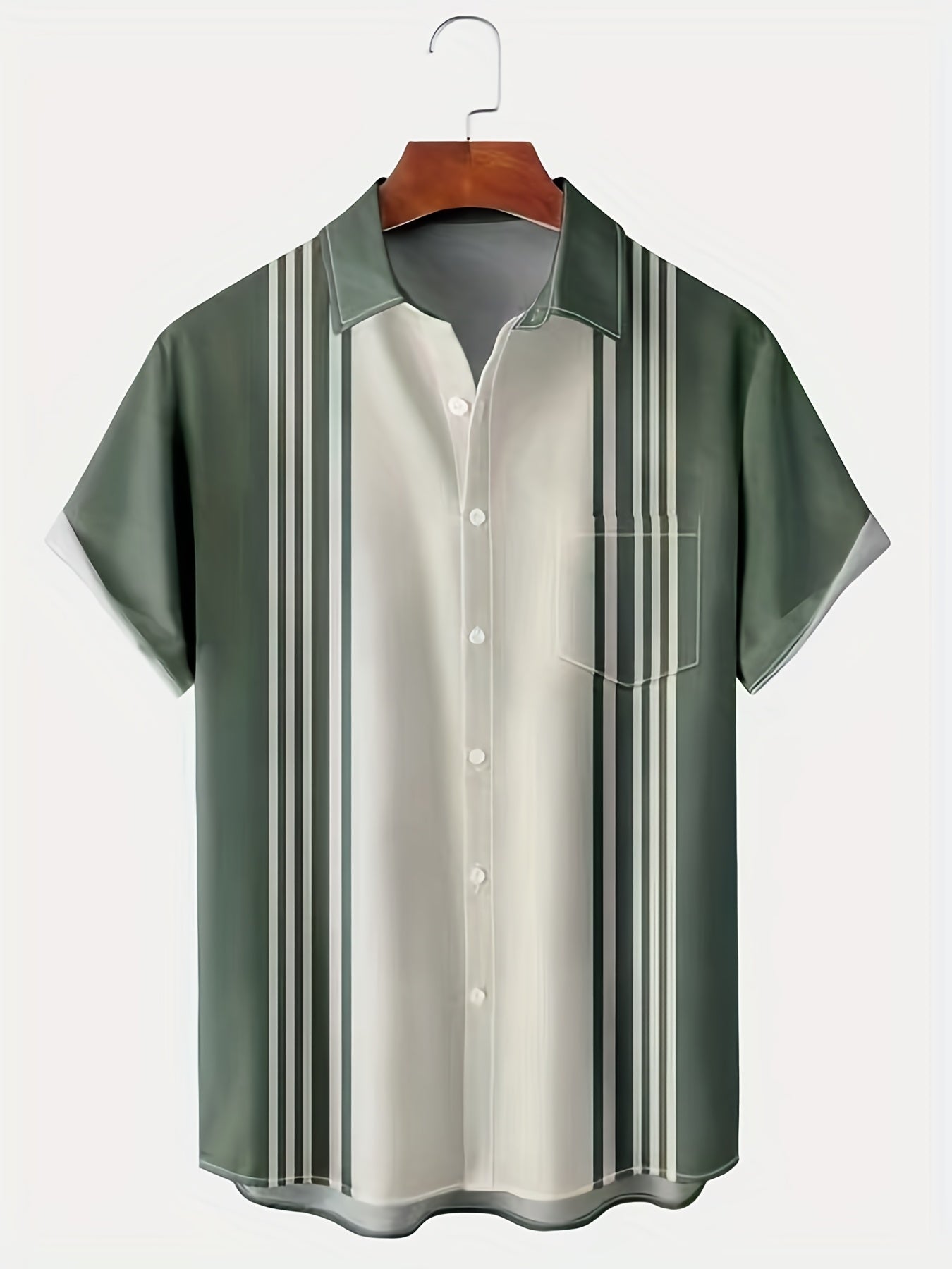 Stripe Print Short Sleeve Hawaiian Shirt Men's Vacation Resort Top