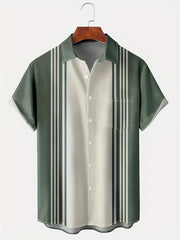 Stripe Print Short Sleeve Hawaiian Shirt Men's Vacation Resort Top