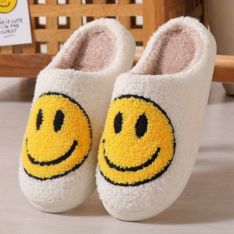 Women's Smile Face Slippers Cozy & Warm Plush Flat Shoes