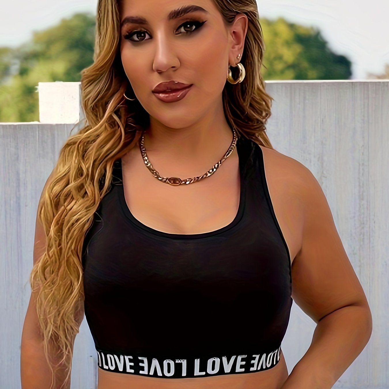 Plus Size Letter Tape Racer Back Wireless Tank Bra