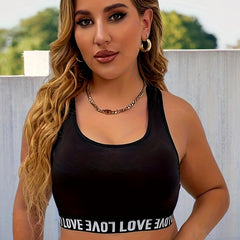 Plus Size Letter Tape Racer Back Wireless Tank Bra